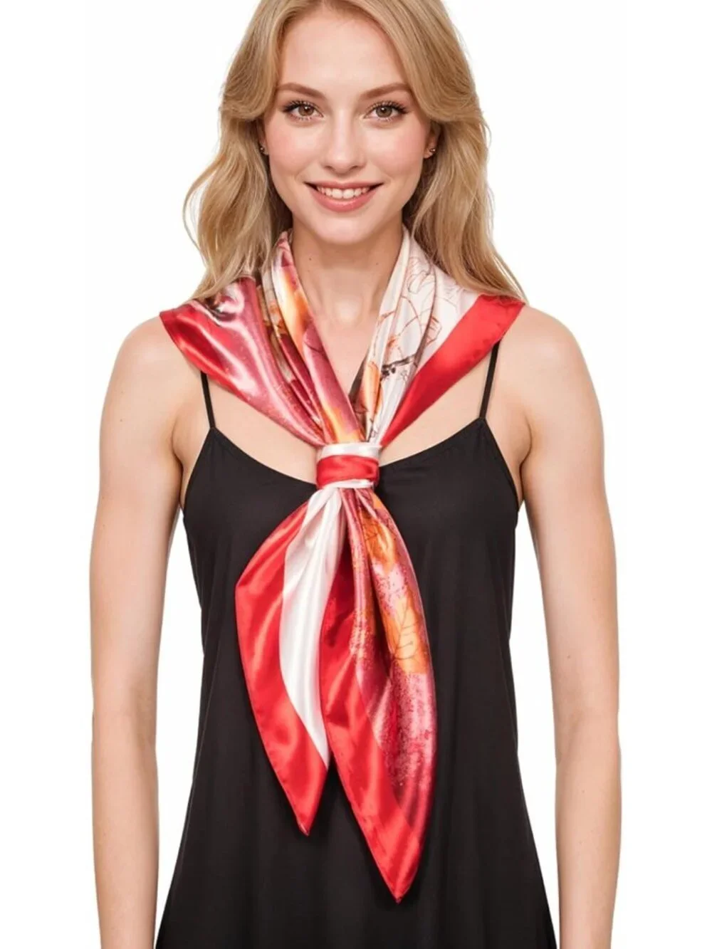 Women's Red Pink Printed Square Scarf Bandanas Hair Scarf 35 Inches